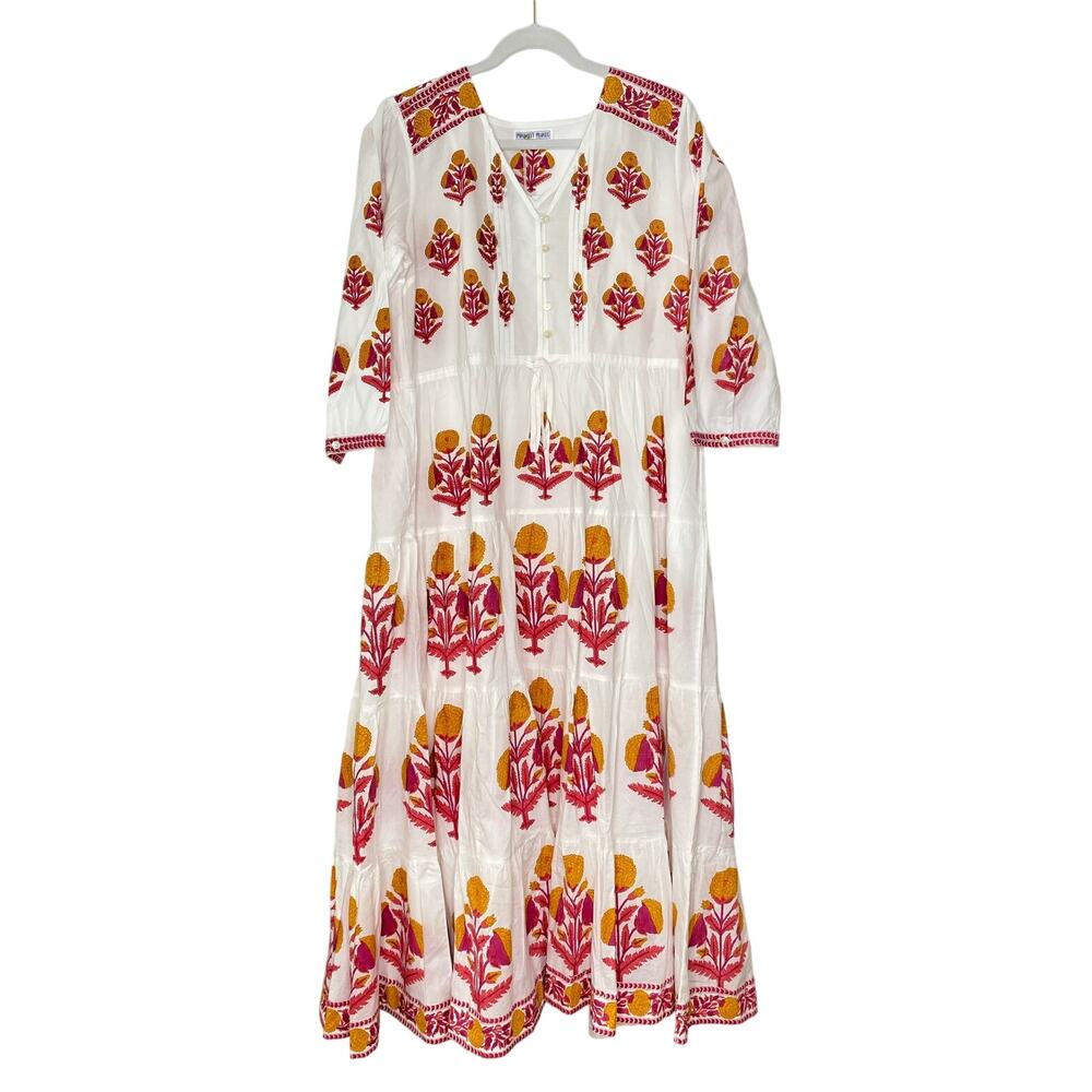 Pink City Prints Floral Bouquet Block Cotton Midi 3/4 Sleeve Dress Tuckernuck
